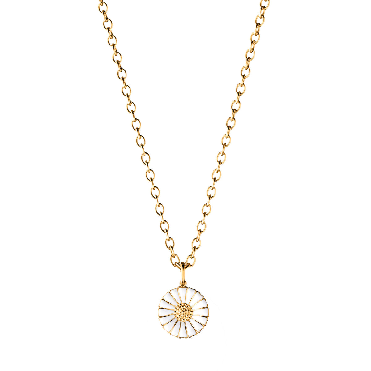 Georg Jensen Daisy lille halskæde forgyldt med hvid marguerit på 11 mm