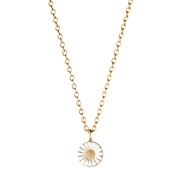 Georg Jensen Daisy lille halskæde forgyldt med hvid marguerit på 11 mm