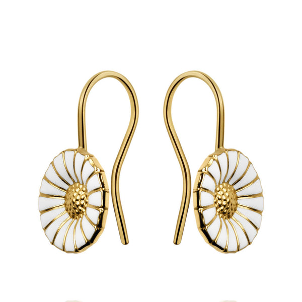 Georg Jensen Daisy ørebøjler forgyldt med hvide margueritter set fra siden