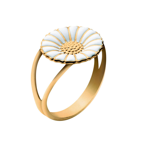 Georg Jensen Daisy lille ring forgyldt med hvid marguerit og delt skinne