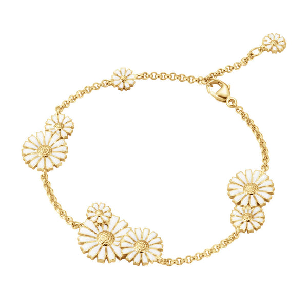 Georg Jensen Daisy 9 Flower armbånd i forgyldt sølv med ni hvide margueritter