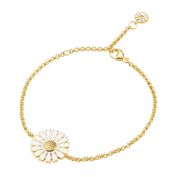 Georg Jensen Daisy armbånd i forgyldt sølv med én hvid marguerit på 15 mm