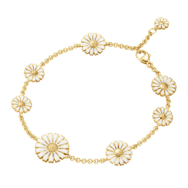 Georg Jensen 8 Daisy armbånd i forgyldt sølv med hvide margueritter