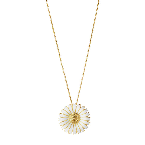 Georg Jensen Daisy vedhæng forgyldt med hvid emalje på kæde