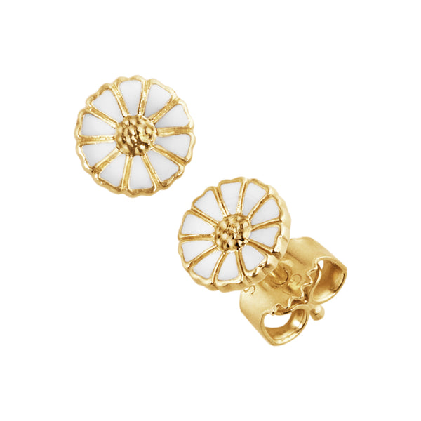 Georg Jensen Daisy små ørestikker forgyldt med hvide margueritter på 7 mm