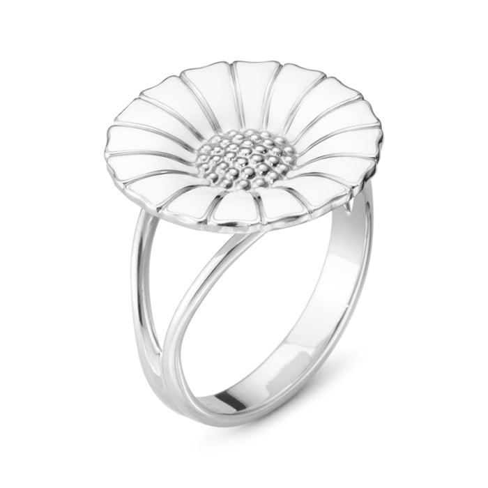 georg jensen daisy ring i sølv med en stor hvid marguerit på 18 mm