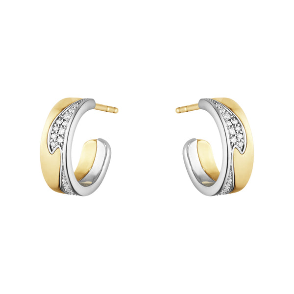 Georg Jensen Fusion små creoler i guld og hvidguld med pavé diamanter