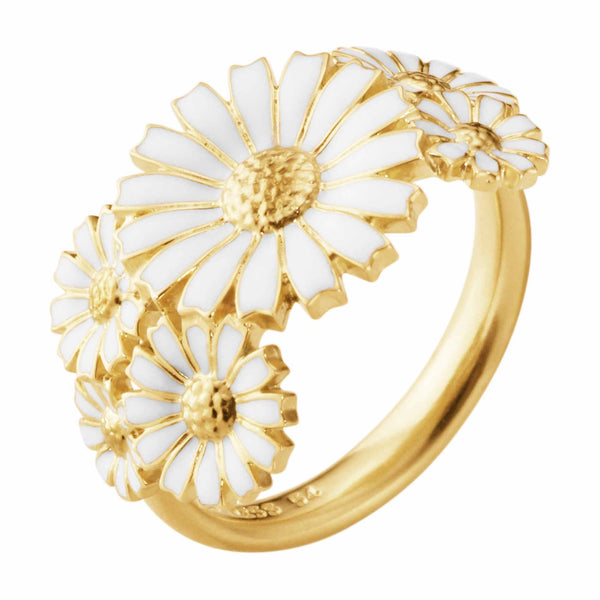 Georg Jensen 6 Daisy ring i forgyldt sølv med seks hvide margueritter