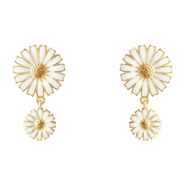 Georg Jensen Daisy Double øreringe i forgyldt sølv med to hvide margueritter