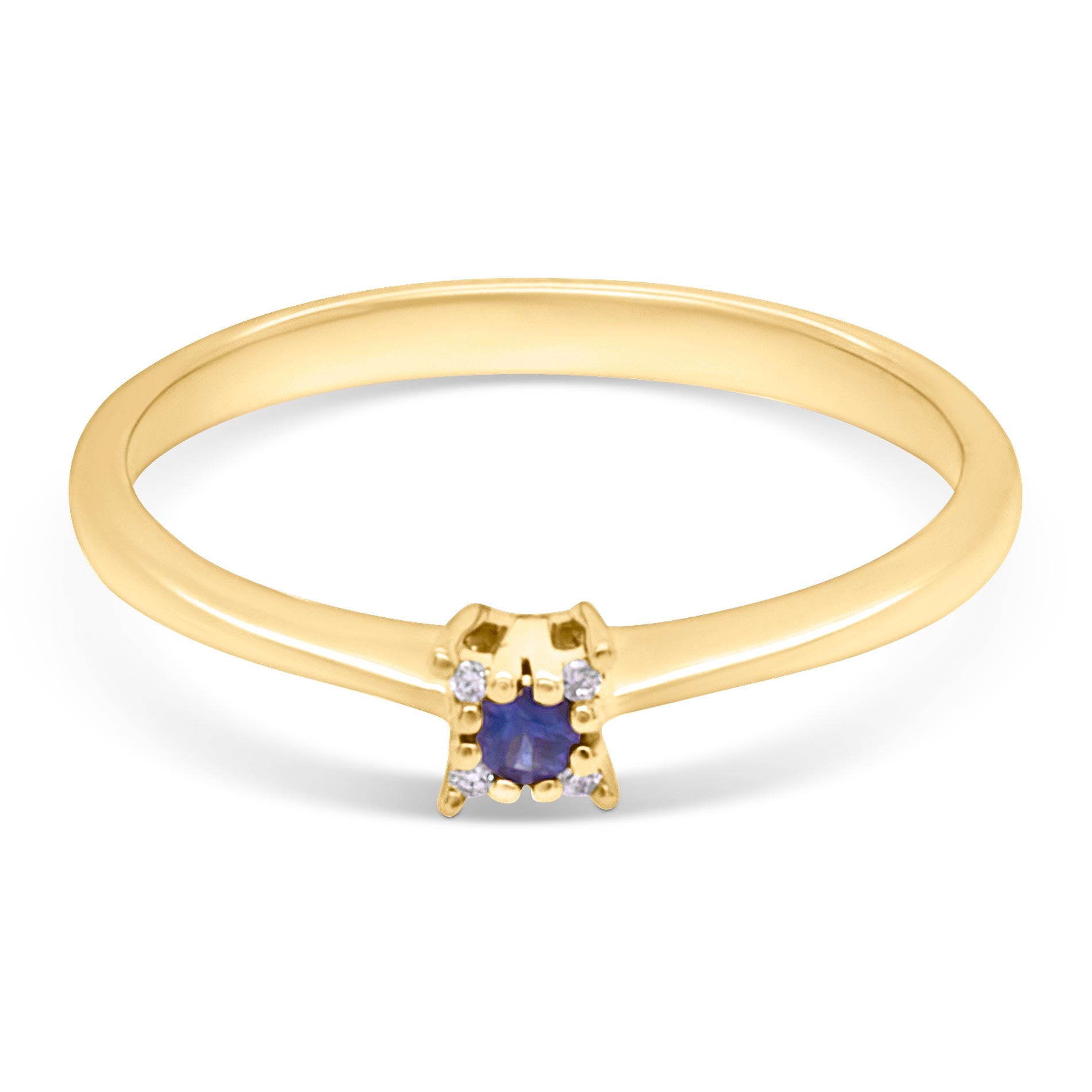 Guldring med diamanter og blå safir