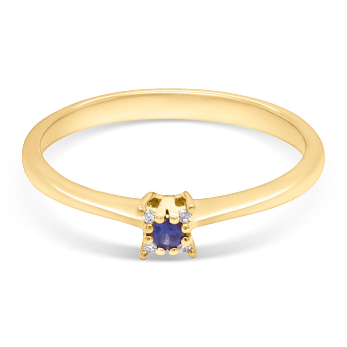 Guldring med diamanter og blå safir