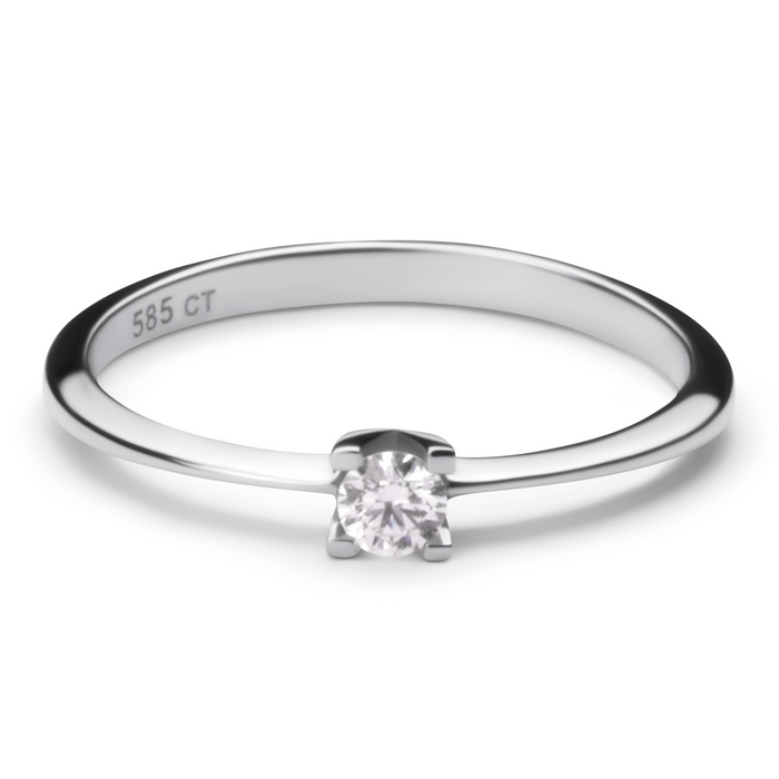 Solitaire ring i 14 karat hvidguld med en diamant
