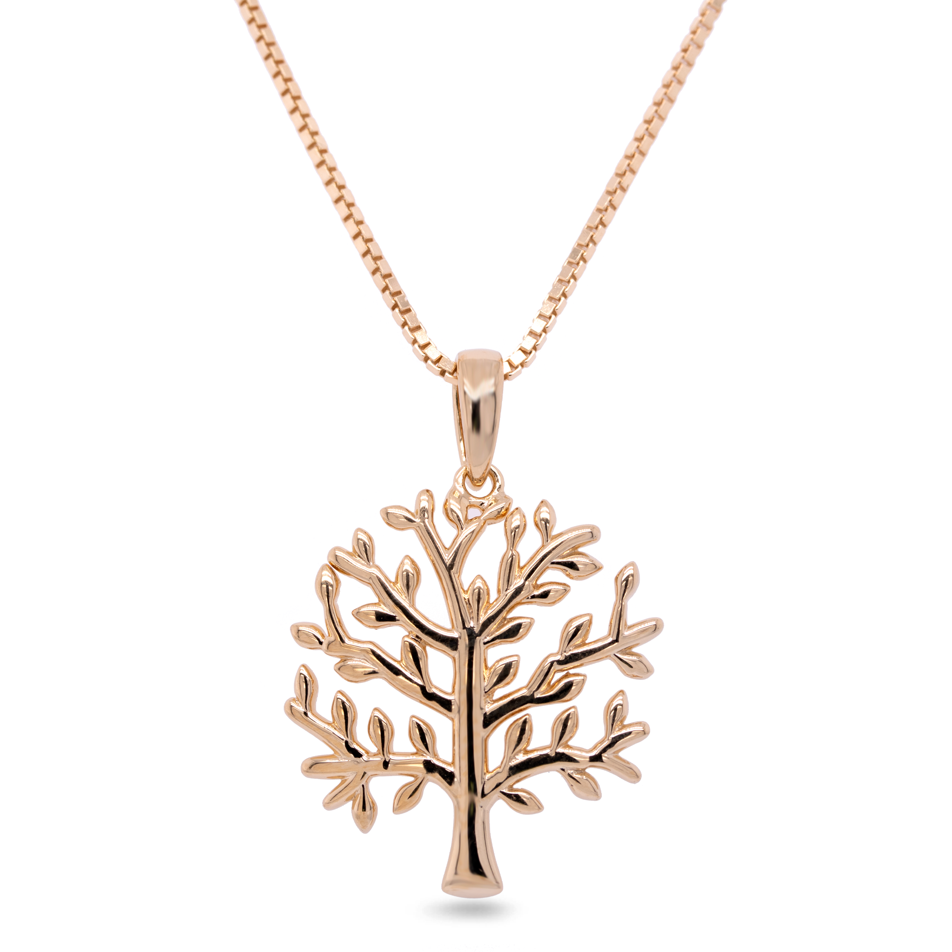 Forgyldt sølv halskæde med træformet vedhæng packshot