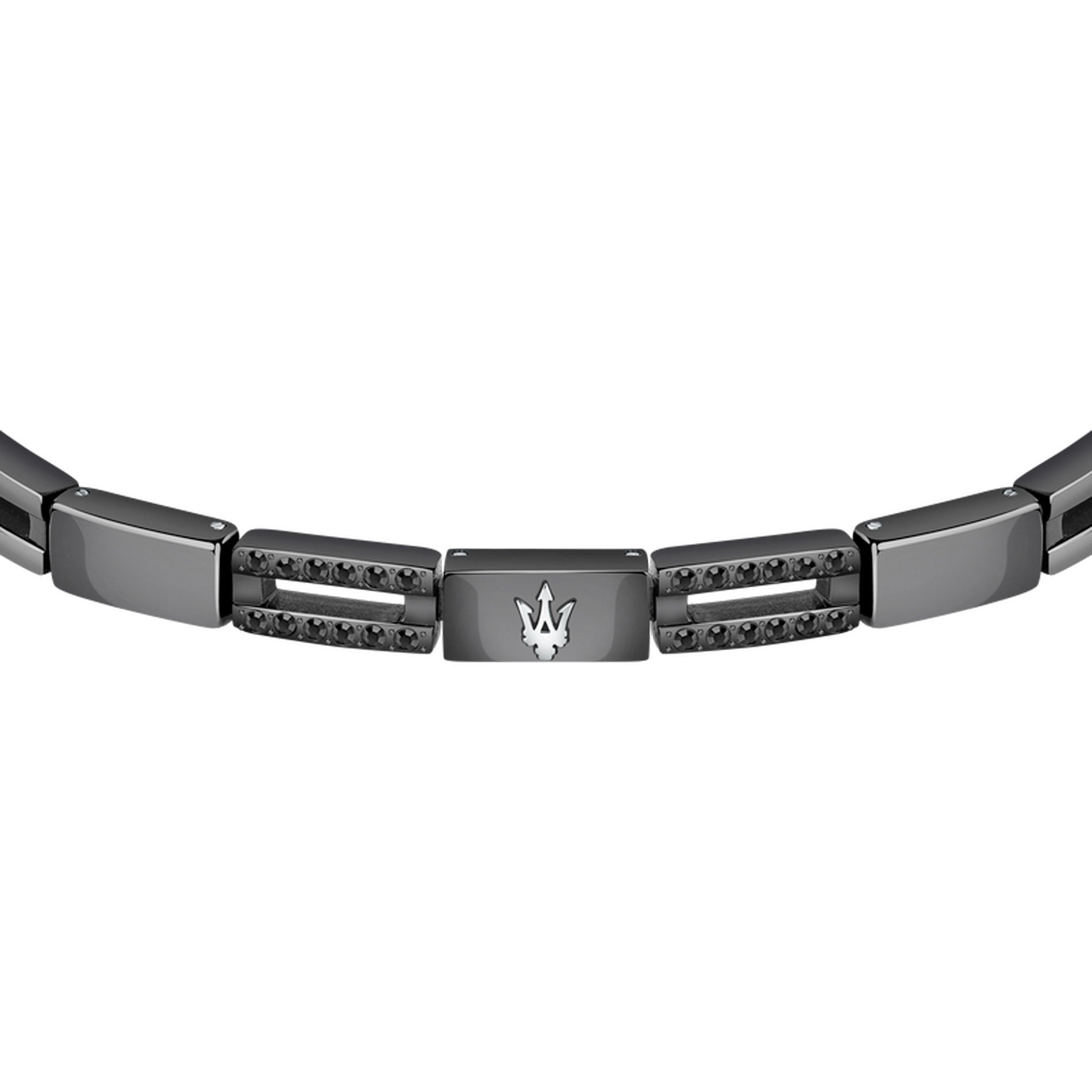 Maserati armbånd i sort rustfrit stål, set forfra