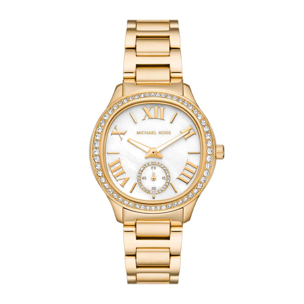 Guldtonet ur i stål med hvid skive og zirkonia sten fra Michael Kors