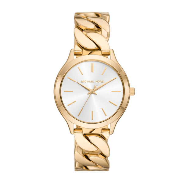 Guldtonet ur i stål med hvid skive fra Michael Kors