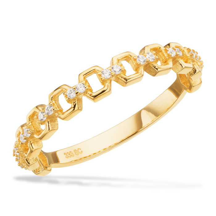 Alternativ tekst til alle billeder
Scrouples ring med zirkonia i 8 karat guld med kædeinspireret design