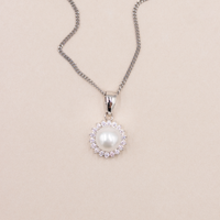 Ocean Pearl halskæde i sterling sølv med perle omgivet af zirkonia