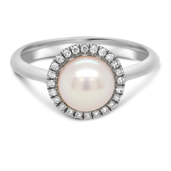 Packshot af Ocean ring i hvidguld med perle og diamanter