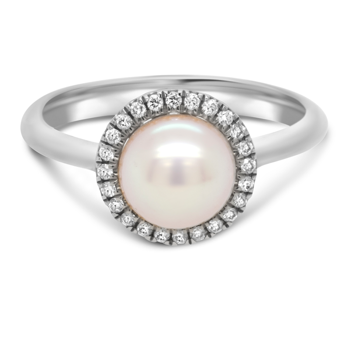 Packshot af Ocean ring i hvidguld med perle og diamanter