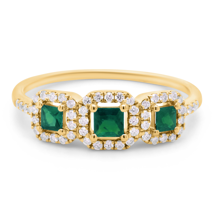 Guldring med diamanter og smaragder