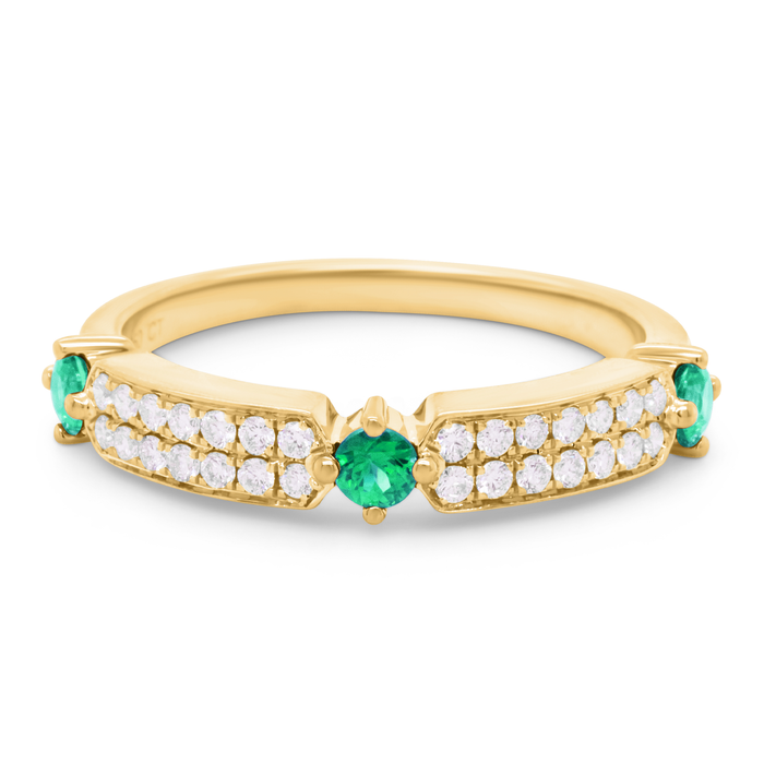 Guldring med diamanter og smaragder