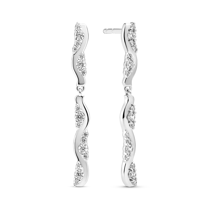 Ellera Waves Altro Due Lungo øreringe i sterling sølv med klare zirkonia sten i langt, bølgende design