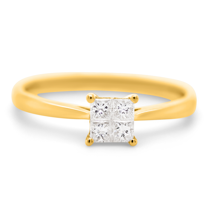 Guld ring med fire hvide diamanter
