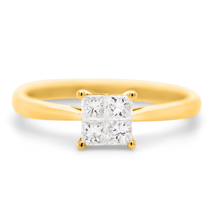Guld ring med fire hvide diamanter