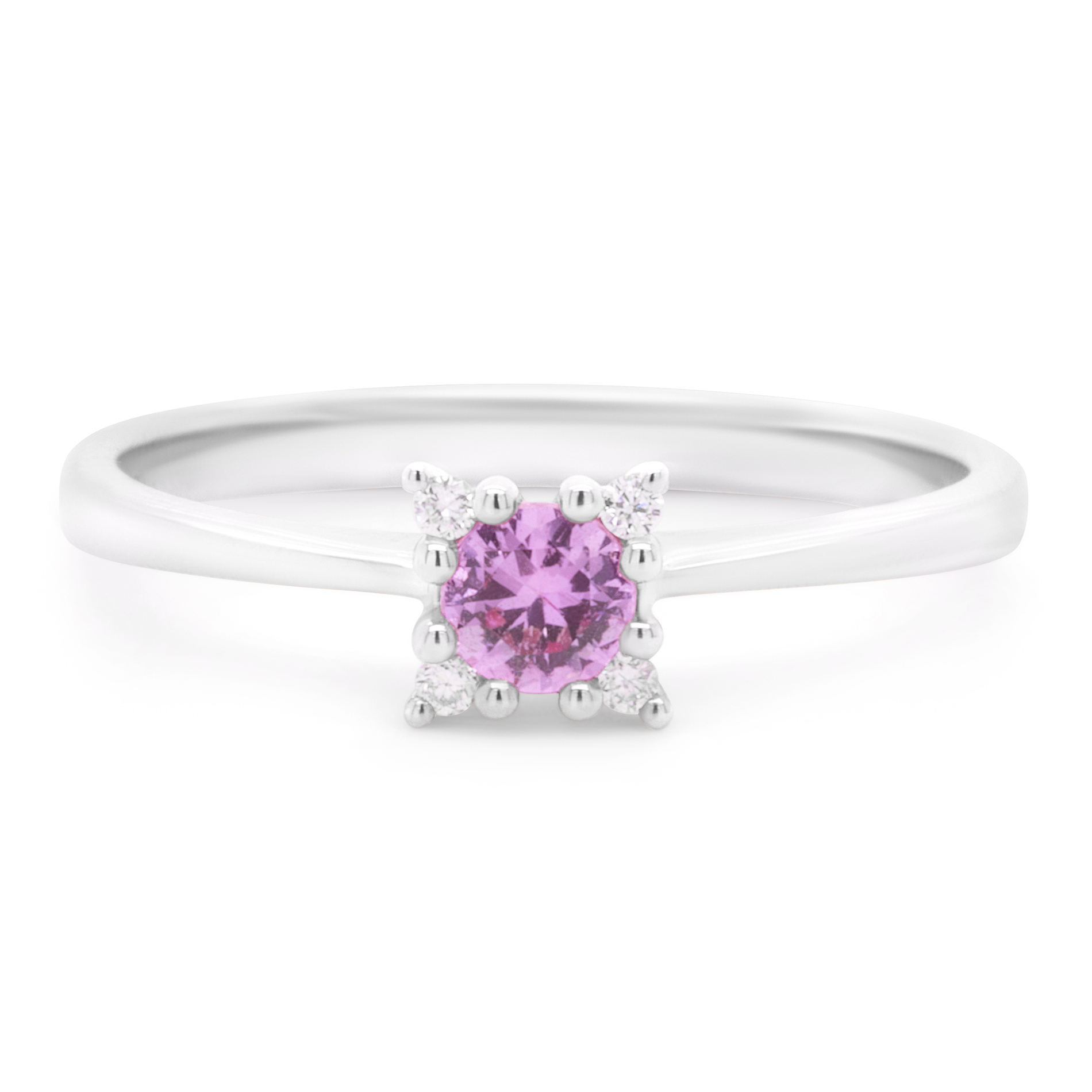 Hvidguld ring med diamanter og en pink safir