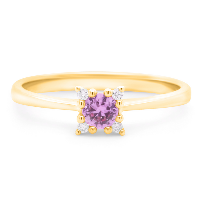 Guld ring med diamanter og en pink safir