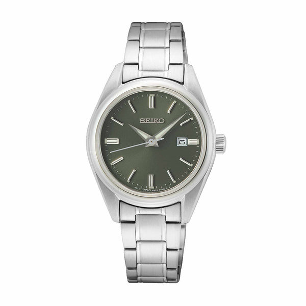 Seiko ur i stål med grøn skive