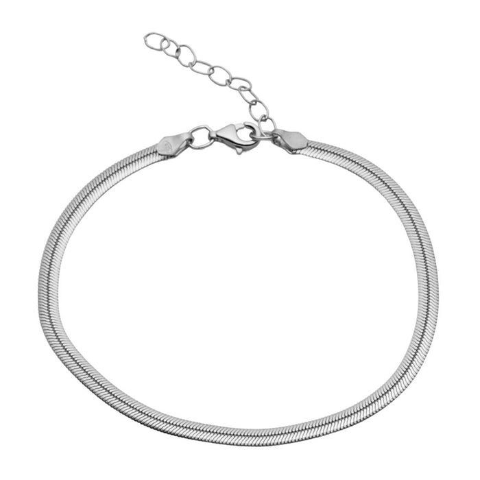 Armbånd i sølv med bred og flad slangekæde