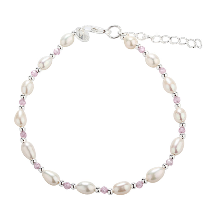 Sølv armbånd med hvide og rosa perler