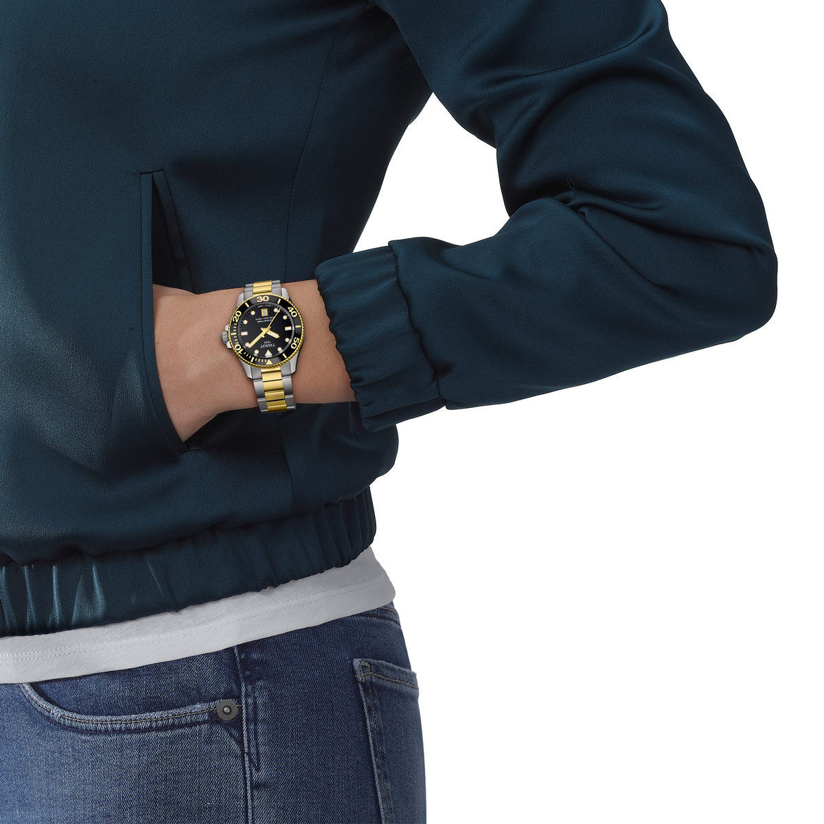 two-tone ur i stål med sort skive fra Tissot