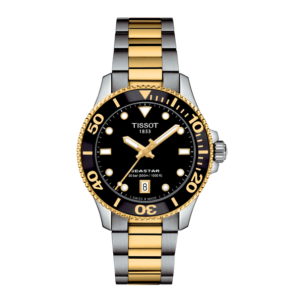 two-tone ur i stål med sort skive fra Tissot