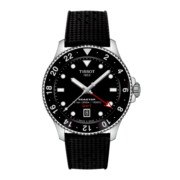Tissot Seastar 1000 GMT 40 mm med sort skive og sort rem