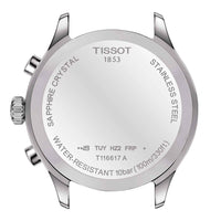 Klassisk herreur i stål med grøn skive fra Tissot, set bagfra