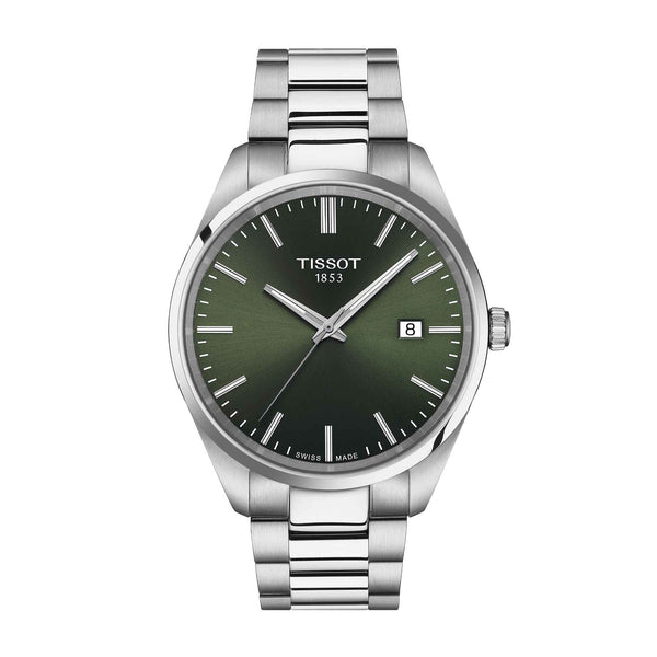 Stålur fra Tissot med grøn skive, set forfra