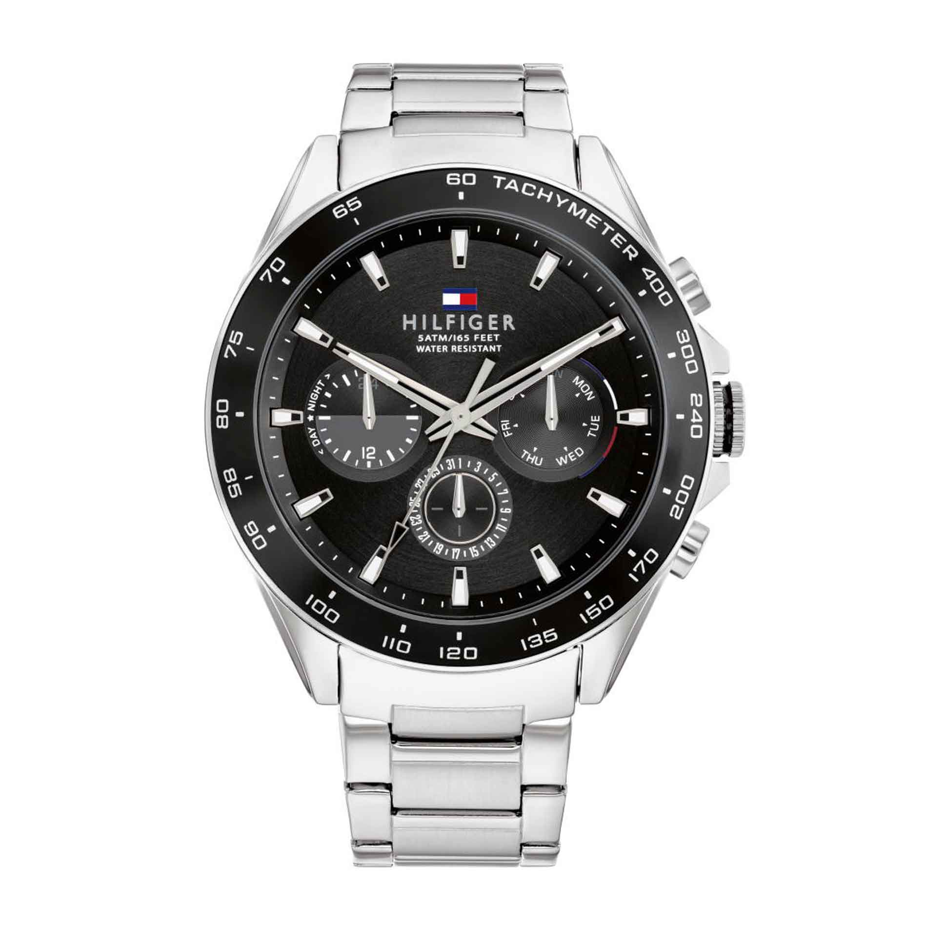 Ur fra Tommy Hilfiger i rustfrit stål med sort skive