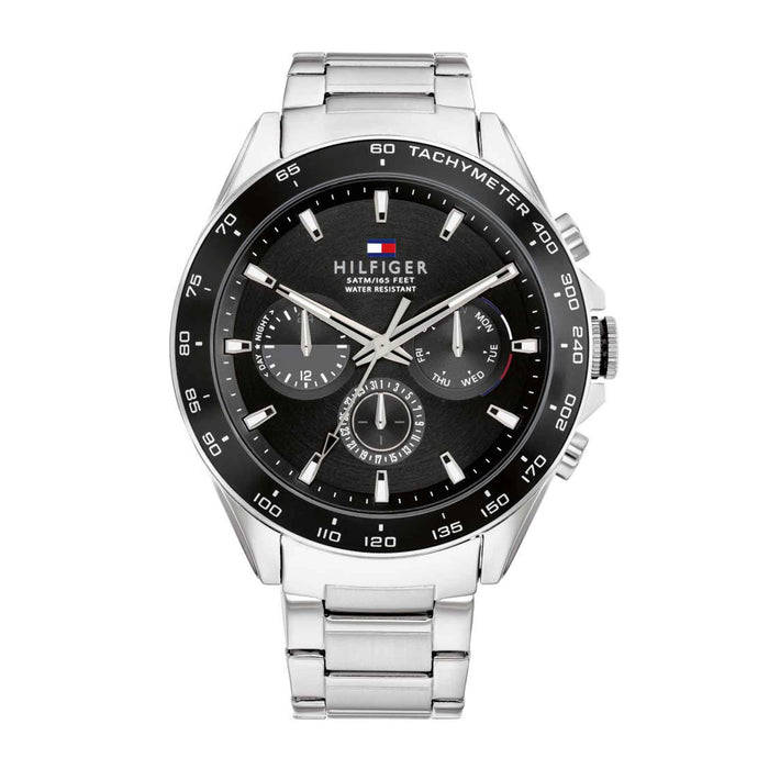 Ur fra Tommy Hilfiger i rustfrit stål med sort skive