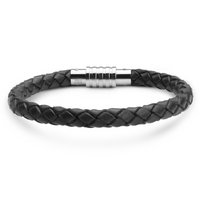Aagaard herrearmbånd i sort flettet læder med stål lås 20 cm