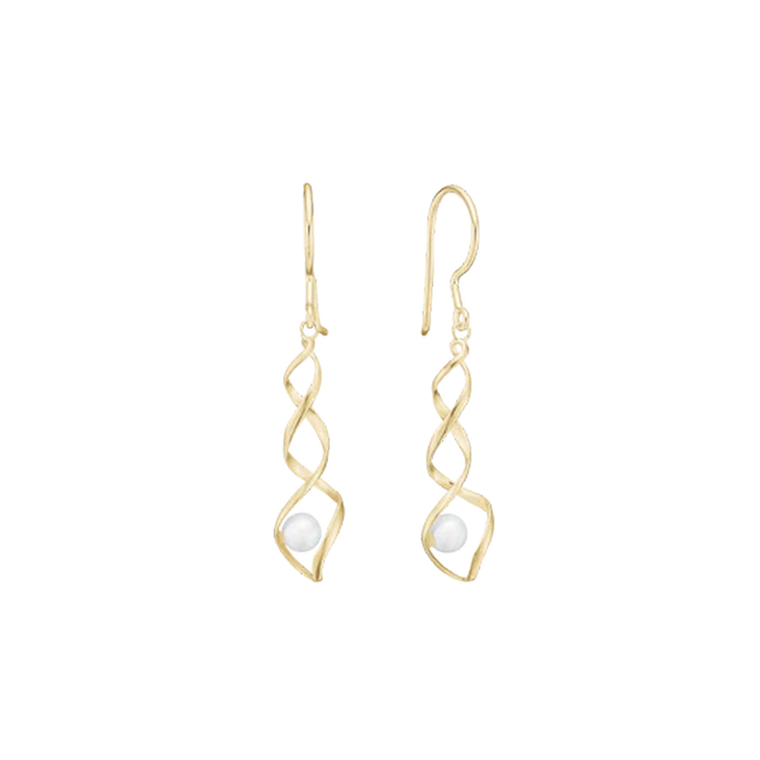 Aagaard ørehængere i 8 karat guld med snoet design og ferskvandsperle