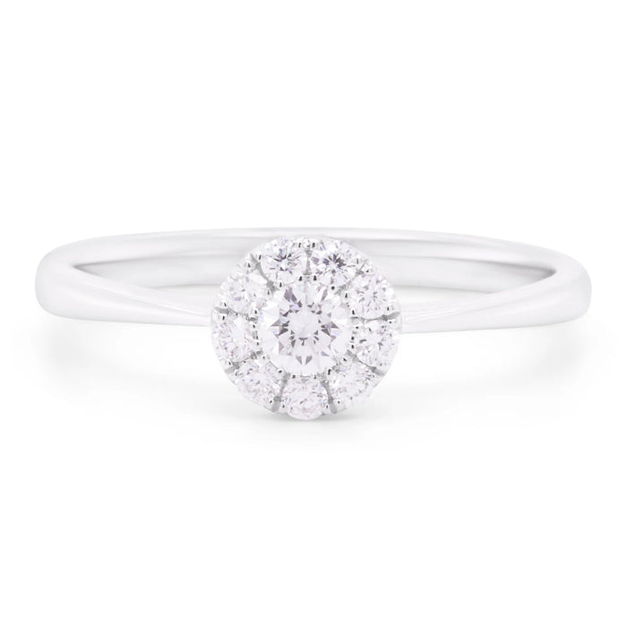 Alma ring i 18 karat hvidguld med 0,24 carat diamanter i rosetfatning på hvid baggrund