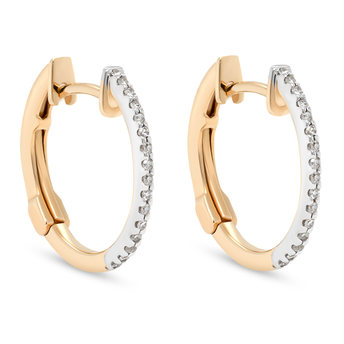 Packshot af Amalfi creoler i 14 kt guld med diamanter på hvid baggrund