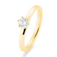 Solitaire ring med 1 diamant i 14 karat guld med 6 grabber og en bred ringskinne