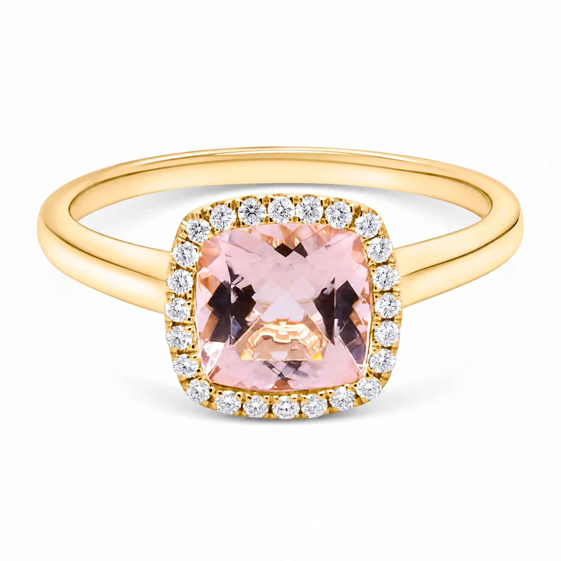 Annasofies morganit ring i 18 karat guld med 0,12 ct hvide diamanter og 1,32 ct rosa morganit
