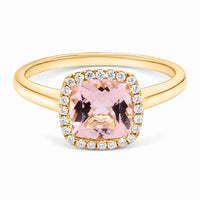 Annasofies morganit ring i 18 karat guld med 0,12 ct hvide diamanter og 1,32 ct rosa morganit
