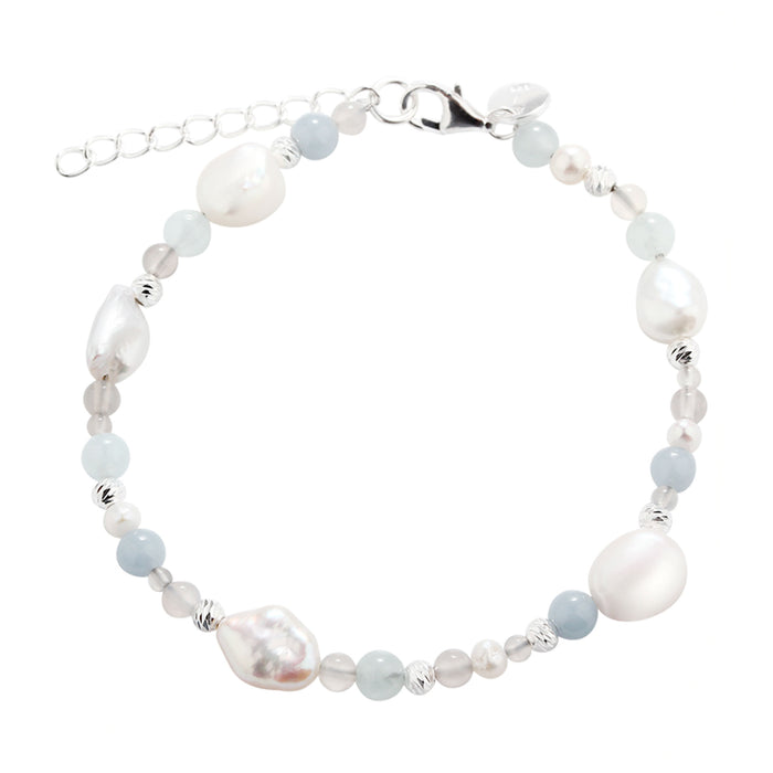 Sølv armbånd med hvide og blå perler
