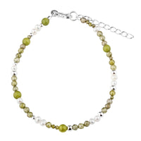 Aqua Dulce Aya Olive armbånd i 925 sterling sølv med grøn jade, glas og hvide perledetaljer